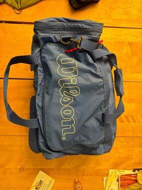 Vintage Wilson Blue Nylon Sports Duffle Bag with Red Logo Accents